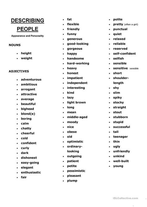 Words To Describe People Personality, Descriptive Words For People, How To Describe A Character's Appearance, Personality Worksheet, Adjectives To Describe Personality, Appearance Worksheet, Describing People, Words To Describe People, Describing Words