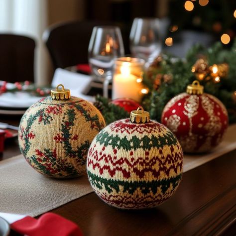 Lady decorates Styrofoam ball with old sweater pieces. Never thought of this DIY! Christmas Crafts With Styrofoam Balls, Styrofoam Christmas Crafts, Styrofoam Ball Crafts Christmas Diy, Christmas Tree Balls Diy, Sequin Ornaments Diy Styrofoam Ball, Styrofoam Ball Crafts Christmas, Polystyrene Balls Craft, Styrofoam Ball Ornaments, Styrofoam Ornaments