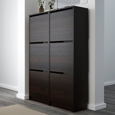 BISSA Shoe cabinet with 3 compartments, black, brown, 19 1/4x53 1/8" - IKEA Bissa Shoe Cabinet, Ikea Bissa, Ikea Shoe Cabinet, Ikea Shoe, Drawer Divider, Headboard Storage, Tiny Bedroom, Shoe Storage Cabinet, Shoe Cabinet