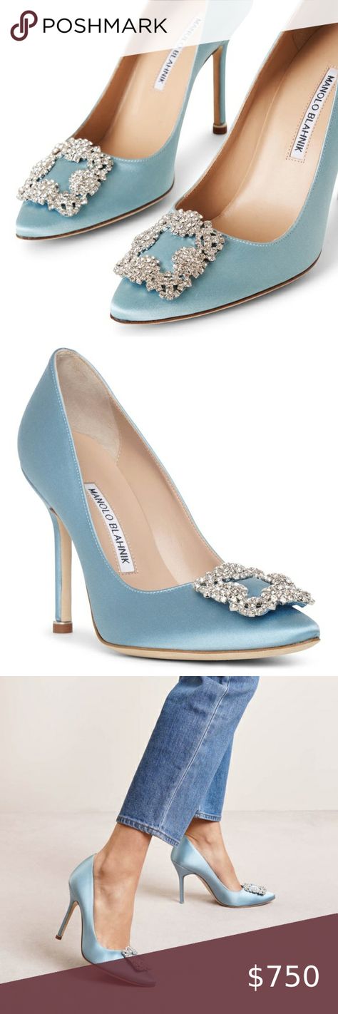 Manolo Blahnik 105mm Hangisi Light Blue Satin Pump Size 36.5 Manolo Blahnik Light Blue, Light Blue Heels, Old Hollywood Glam, Wedding Vision, Blahnik Shoes, Manolo Blahnik Shoes, Wedding 2024, Satin Pumps, Blue Heels