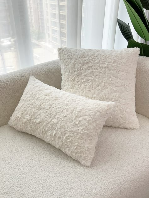 White Simple Collar  Fabric Plain Pillowcases Embellished   Home Textile Furniture For Room, Aesthetic Pillows, Pillows Bed, White Decorative Pillows, Throw Pillows Bedroom, Plain Cushions, Couch Fabric, Cozy Pillow, Table Sofa