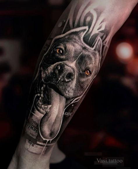 Pet Tattoo Ideas, Pet Tattoos, Tattoo Style Art, Men Tattoos Arm Sleeve, Animal Tattoos, Arm Sleeve, Tattoo Style, Pitbull, Arm Tattoo