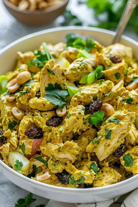 Curry Chicken Salad - Insanely Good Copycat Whole Foods Curry Chicken Salad, Chicken Salad With Curry, Curry Chicken Salad With Cranberries, Chicken Salad Curry, 2025 Wellness, Curry Chicken Salad Recipe, Curry Salad, Chicken Cottage, Curried Chicken Salad