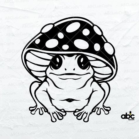 Cute Stencils, Frog And Mushroom Drawing, Mushroom Frog Tattoo, Printable Tattoo Designs Stencil, Cricut Mushroom, Frog Stencil, Mushroom Stencil, Frog Silhouette, T Shirt Stencils