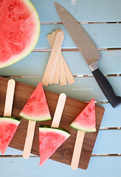 Watermelon Triangle Slices, Watermelon Popsicle Sticks, Beach Theme Birthday, Watermelon Wedge, Lake Party, Beach Bbq, Food On Sticks, Bbq Hacks, Family Bbq