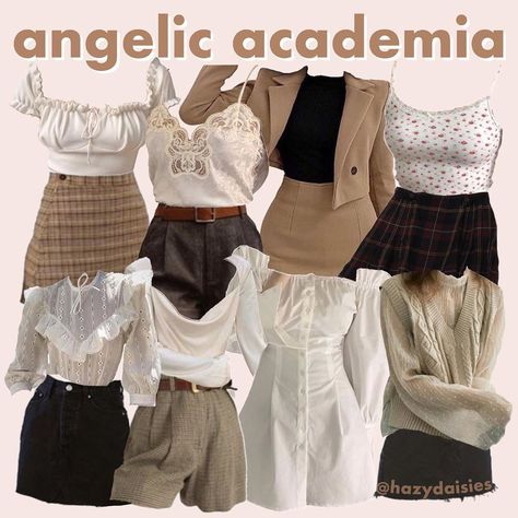 beth! on Instagram: “angelcore x academia = really light academia....happy libra season! :))” Soft Academia Aesthetic, Uni Clothes, Major Aesthetic, Soft Academia, Regular Outfits, Dark Outfit, Sarcastic Clothing, Outfit Collages, Minimalist Outfits