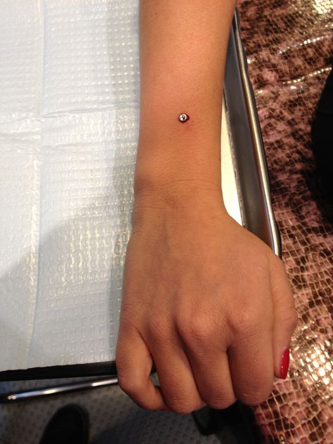 have had these wrist dermals a little over a year. love love love them <3 Wrist Dermal Piercing, Dermal Piercing Wrist, Back Tattoo With Dermal Piercing, Dermal Back Piercings With Tattoo, Unique Dermal Piercing, Back Dermal With Tattoo, Tatted Quotes, Microdermal Piercing, Hand Piercing