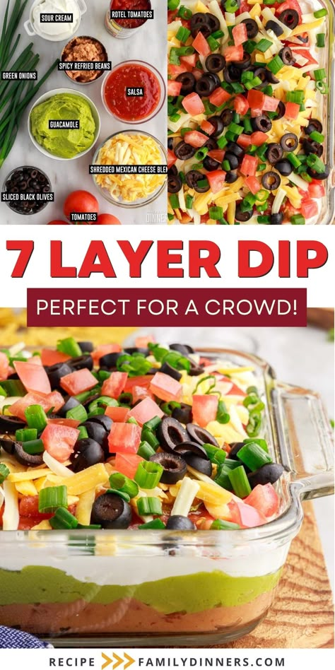 Learn how to make the best chip dip! This is the ultimate 7 layer dip! 7 layer bean dip is perfect for game day or the Super Bowl snacks. This one is a spicy 7 layer bean dip. We use spicy beans. Layered Bean Dip Recipe, Spicy Refried Beans, Best Chip Dip, Layer Bean Dip, Mexican Bean Dip, Spicy Beans, 7 Layer Bean Dip, Dip For Potato Chips, Tomatoes Dinner