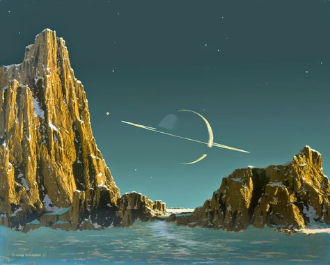 Saturn as seen from Titan, painting by Chesley Bonestell Albert Robida, John Heartfield, Art Mini Toile, Sf Wallpaper, Art Spatial, Robert Mcginnis, Sf Art, Frank Frazetta, Space Mountain