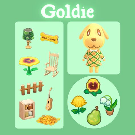 Goldie Yard Guide Acnh, Acnh Sprinkle Yard Guide, Springcore Animal Crossing Villagers, Goldie Acnh Yard, Acnh Goldie Yard, Acnh Villagers Yard, Animal Crossing Yard Guide, Animal Crossing Villager Yards, Acnh Yard Guide