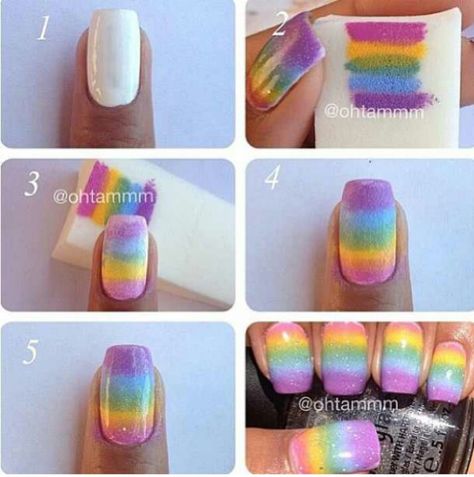 Such a stunning and colorful tutorial :) Diy Rainbow Nails, Sharpie Nail Art, Spring Pedicure, Nails Rainbow, Rainbow Nail Art, Rainbow Nail, Cute Nail Polish, Crazy Nail Art, Ombré Nails