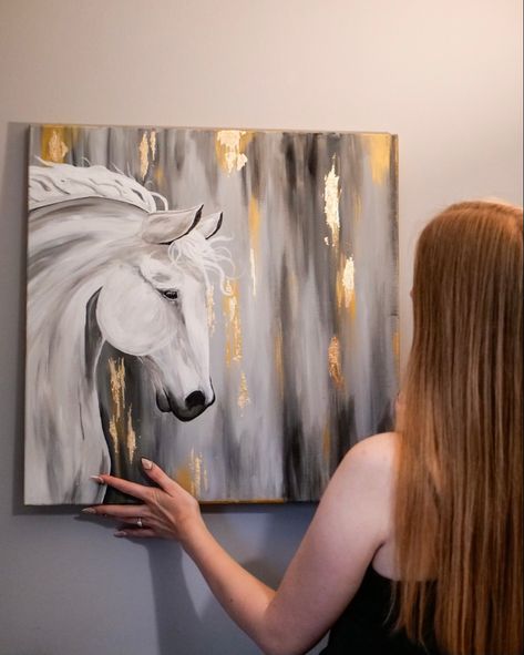 Horse Painting Beginner, Easy Horse Paintings For Beginners, Horse Painting On Canvas Easy, Painting Ideas Unique, Unique Painting Ideas, Ideas Painting Canvas, Horse Painting On Canvas, Beginner Painting On Canvas, Horse Canvas Painting