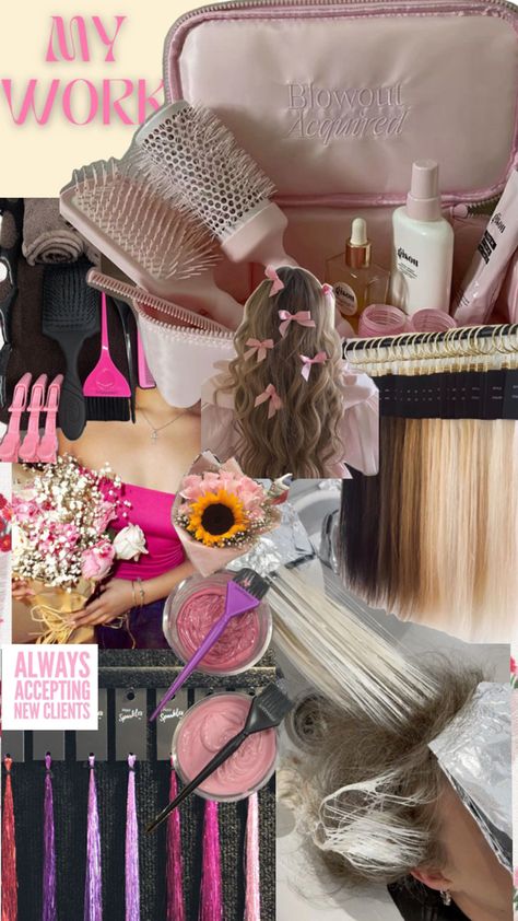 Cosmetology Mood Board, Cosmatolagist Aesthetic Hair, Hair Mood Board Inspiration, Hairstylist Vision Board, Hair Stylist Aesthetics, Cosmetology Vision Board, Cosmotology Pictures Aesthetic, Cosmetology School Aesthetic, Hairdresser Aesthetic