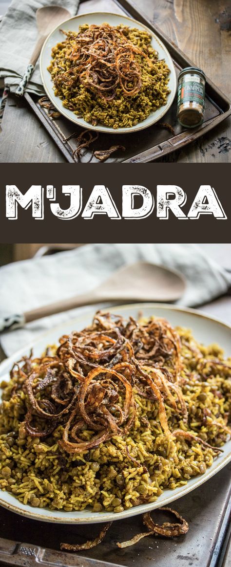 Humble lentils and rice are seasoned with warm spices and fried onions in this classic Mejadra recipe! Mejadra Recipe, Spiced Lentils, Lentils And Rice, Arabic Food, Middle Eastern Recipes, Lentils, Tasty Dishes, Vegan Vegetarian, Indian Food Recipes