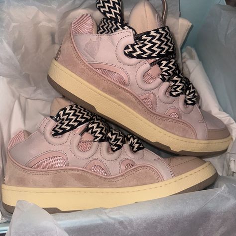 Shoes Are Brand New Never Worn !! Junk Shoes, Lavins Shoes Store, Pink Lanvin Sneakers Outfit, Lavin Shoes, Pink Designer Shoes, Pink Lanvin Outfit, Styling Lanvin Sneakers, Pink Lanvin Sneakers, Lanvin Curb Sneakers