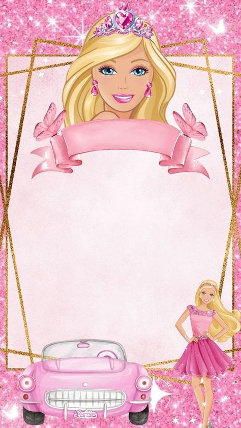 Girls Barbie Birthday Party, Birthday Invitation Background, Moana Invitation, Barbie Birthday Invitations, Barbie Invitations, Doll Birthday Cake, Disney Barbie Dolls, Barbie Party Decorations, Barbie Birthday Cake