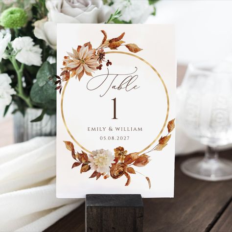 Autumn Wedding Table, Table Number Sign, Wedding Table Sign, Wedding Table Number Signs, Table Signage, Fall Wedding Tables, Floral Wreath Wedding, Signing Table Wedding, Table Sign