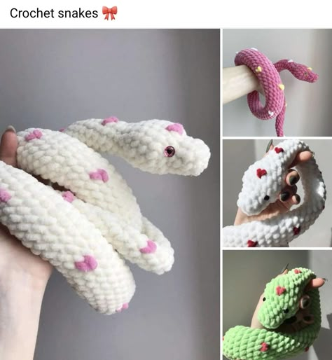 Knitted Snake, Snake Crochet, Crochet Snake, Easy Crochet Animals, Cute Sewing Projects, Crochet Plushies, Crochet Dragon, Things To Crochet, Kawaii Crochet