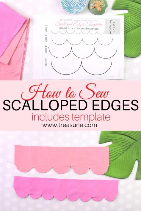 SCALLOPED EDGES - Sewing Tutorial with Template | TREASURIE Sewing Scalloped Edges, How To Sew Scalloped Edges, How To Sew A Scalloped Hem, Scalloped Edge Template, Scallop Pattern Template, Quilting Shortcuts, Scallop Edge Quilt, Pattern Alterations, Scalloped Quilt