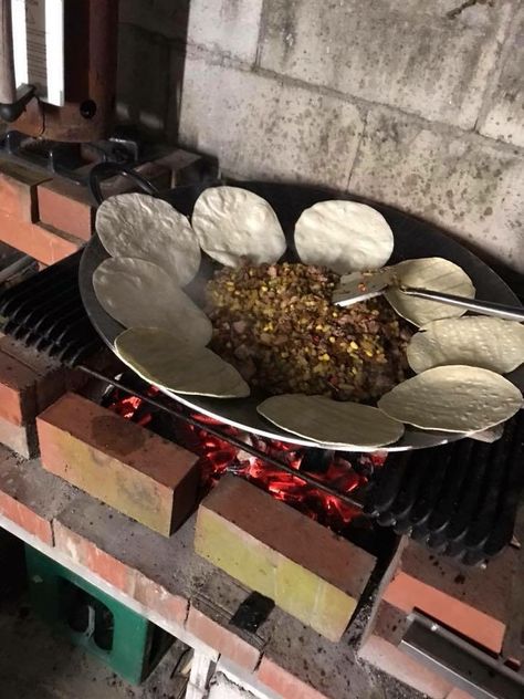 Cowboy Wok Breakfast Burritos Terrace Landscape Design, Rustic Fire Pit Ideas, Cowboy Wok, Primitive Cooking, Terrace Landscape, Cinder Block Fire Pit, Fire Pit Gallery, Fire Pit With Rocks, Gazebo With Fire Pit