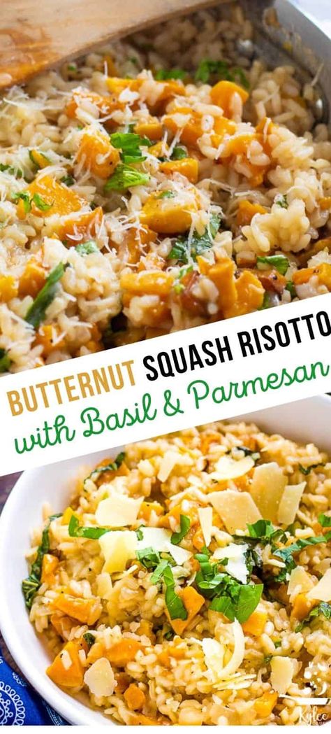 Butter Squash Recipe, Vegetable Risotto Recipes, Butternut Squash Rice, Butternut Squash Side Dish, Butternut Risotto, Recipe With Basil, Vegetarian Risotto, Savory Butternut Squash, Vegetable Risotto