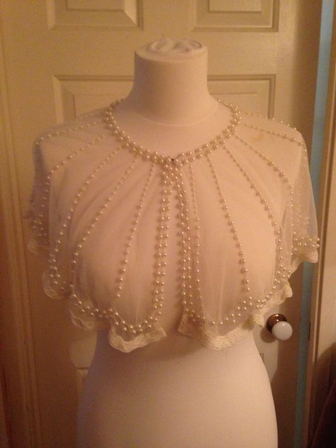 Pearl cape Cape For Saree, Cape Designs Indian, Cape Sleeves Blouse, Pearl Cape, Gown Cape, Diy Cape, Cape Blouse, Beaded Cape, Making Dresses