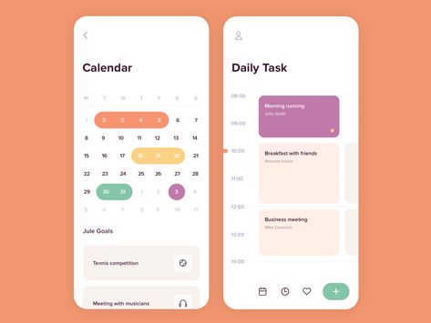 Mobile app - Goal setting calendar by Outcrowd  on Dribbble Task App, App Colors, Desain Ux, To Do App, Graphic Design Magazine, Ui Design Mobile, App Inspiration, Ui Ux 디자인, Kalender Design