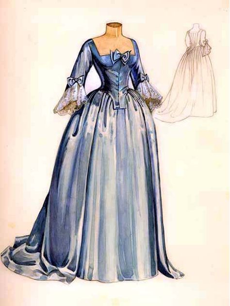 Blue dress late 1700's (sorry not sure about website) Blue 18th Century Dress, Late 18th Century Dress, 1800s Blue Dress, 18th Century Dress Drawing, 1780s Dress England, 1800 Dress Drawing, Early 1700s Dresses, 1700s Dresses French, Late 1700s Fashion