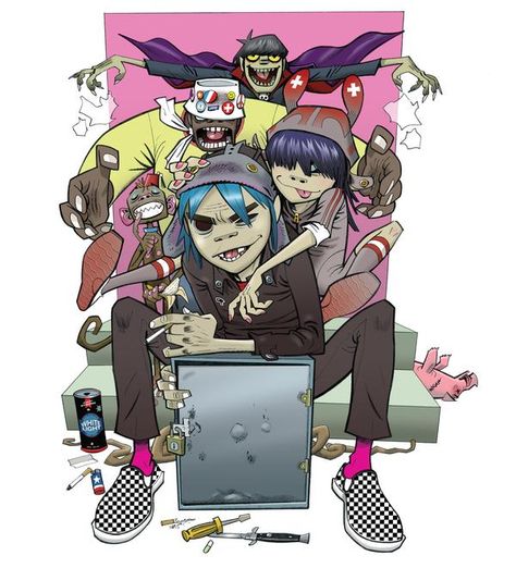 Gorillaz Group, Phase 2 Era. Jamie Hewlett Art, Gorillaz Band, Gorillaz Noodle, Gorillaz Fan Art, Russel Hobbs, Demon Days, Monkeys Band, Jamie Hewlett, Gorillaz Art