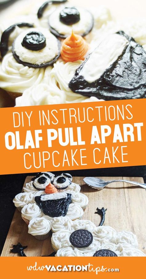 A simple and straighforward guide to show you how to make your own Olaf Pull Apart Cupcake Cake. Even if you are not a master baker you can make this cake! Olaf Cupcake Cake, Olaf Cupcakes, Pull Apart Cupcake, Disney Parties, Olaf Cake, Pull Apart Cupcake Cake, Cakes Decorating, Birthday Things, Orange Frosting