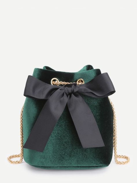 Shop Bow Tie Front Velvet Bucket Chain Bag online. SheIn offers Bow Tie Front Velvet Bucket Chain Bag & more to fit your fashionable needs. Velvet Trend, Bags Trendy, Silk Bag, Bow Bag, Potli Bags, Unique Purses, Cute Purses, Velvet Bag, Handbags Online