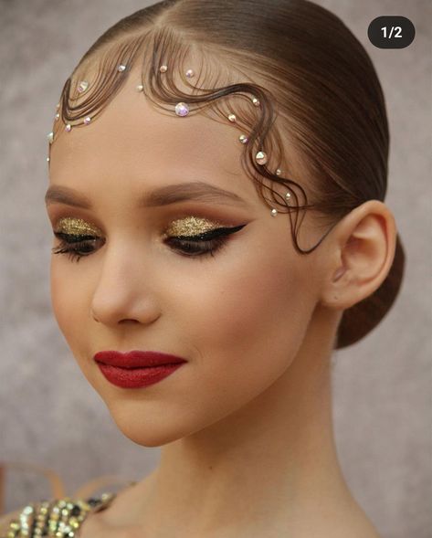 Dance Competition Makeup Tutorial, Showgirl Hairstyles, Ballroom Dancing Makeup, Competition Dance Hairstyles, Ballroom Makeup Standard, Tango Hairstyle, Dance Competition Hair Lyrical, Dancer Hairstyles Dance Hair, Ballroom Hairstyles Competition