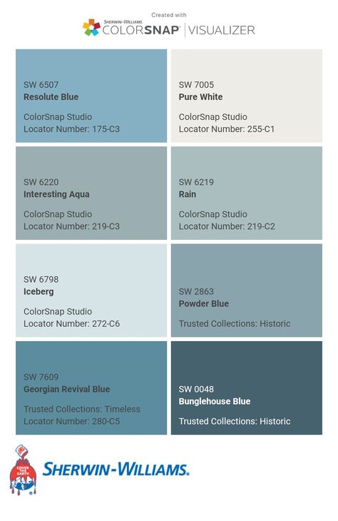 Sherwin Williams Powder Blue, Sherwin Williams Poolhouse, Playroom Color Scheme, Gray Paint Colors Sherwin Williams, White Grey Paint, Best Blue Paint Colors, Coastal Paint Colors, Paint Color Combos, Blue Gray Paint Colors