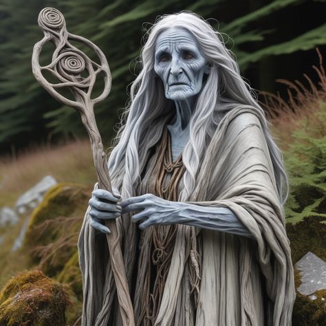 The ancient cailleach is a mythical figure in Celtic folklore, representing the archetype of the wise old woman. She is often depicted as a hag or cro... -  #cailleach #Tradition The Cailleach, Celtic Folklore, Winter Witch, Ancient Ireland, Fantasy Concept, Art Women, Hollywood Legends, Old Woman, Hyperrealism