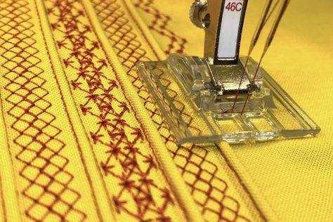 Pintucks and Decorative Stitching with Foot #46C | WeAllSew 1000 Lifehacks, Sewing Machine Stitches, Decorative Stitches, Bernina Embroidery, Honeycomb Stitch, Brother Embroidery Machine, Bernina Sewing Machine, Sew Projects, Bernina Sewing