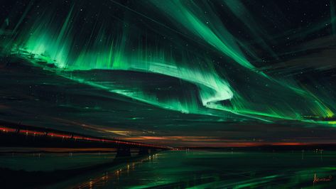 Alena Aenami, Northern Lights Wallpaper, Northern Lights (aurora Borealis), Aurora Borealis Northern Lights, Lit Wallpaper, The Aurora, Mountain Lake, Wallpaper Design, Computer Wallpaper