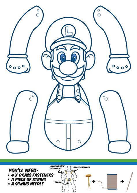 Download the templates by clicking the link below. Then just print, cut out and assemble. You also get versions that you can color in the colors the way you want it. Mario Crafts, Super Mario Bros Birthday Party, Mario Bros Birthday, Mario Bros Party, Mario Coloring Pages, Mario Birthday Party, Paper Puppets, Super Mario Birthday, Super Mario Party