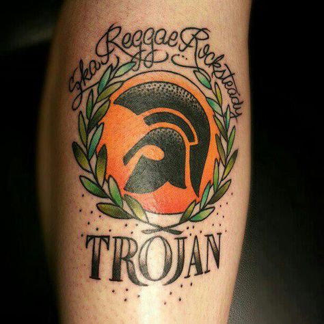 Trojan tattoo Records Tattoo, Trojan Tattoo, Skinhead Tattoos, Sailor Jerry Tattoo Flash, Skinhead Reggae, Deep Tattoo, Le Tattoo, Tribute Tattoos, Spartan Tattoo