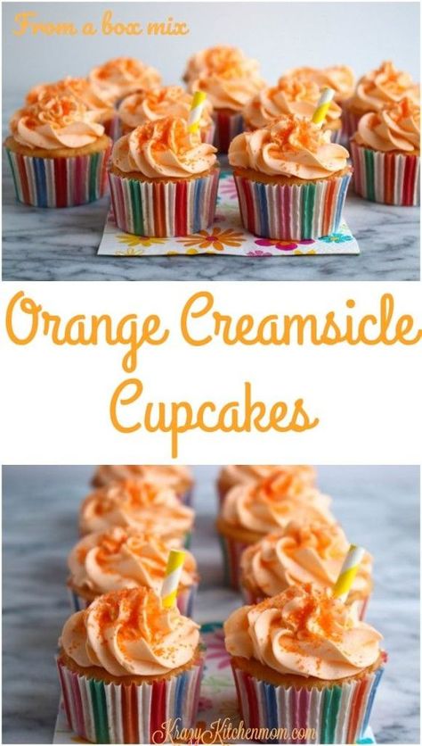 Orange Creamsicle Cupcakes, Gf Cupcakes, Orange Desserts, Soda Cupcakes, Savory Cakes, Macaron Filling, Summer Cupcakes, Orange Cupcakes, Boxed Cake