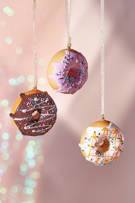 Squishy Donut Ornament | Urban Outfitters Donut Christmas, Cranberry Candles, Cone Ornaments, Donut Ornament, Tree Baubles, Christmas Tree Trimming, Lotus Tea, Dessert Candles, Food Ornaments