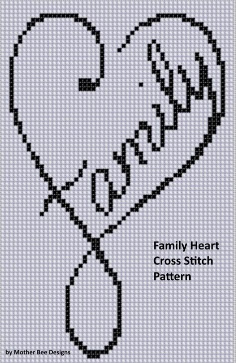 Mother Bee Designs: Family Heart Cross Stitch Pattern Family Tree Cross Stitch Pattern, Family Tree Cross Stitch, Heart Cross Stitch Pattern, Modele Pixel Art, Cross Stitch Family, Heart Cross Stitch, Cross Stitch Love, Pola Kristik, Cross Stitch Heart