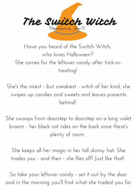 Switch Witch Ideas, Switch Witch, Pumpkin Run, Witch Image, Childrens Dental Health, Witch Ideas, New Albany Ohio, Leftover Candy, Halloween Week