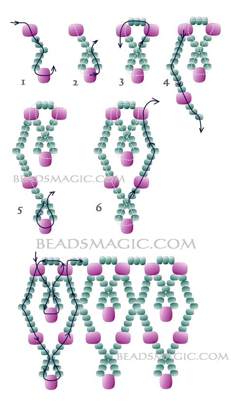 Free pattern for beaded necklace Dita | Beads Magic Seed Bead Tutorials, Anting Manik, Beaded Ornament Covers, Beaded Necklace Patterns, Beading Netting, Beading Patterns Free, Seed Bead Patterns, Necklace Beads, Beaded Jewelry Tutorials