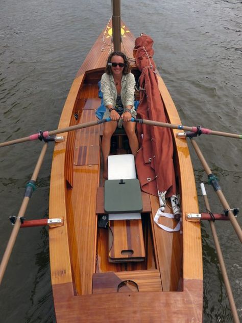 Two weeks into the journey and SØLVI was still so shiny! My faithful bicycle mirror, clipped to my sunglasses, guided the way. We kept our life jackets at our feet, ready to grab, for the entire trip. #smalboats #boatingadventure #boatstories #boating #voyage #adventure #mississippiriver Bicycle Mirror, Wooden Sailboat, Small Sailboats, Classic Wooden Boats, Traditional Boats, Wooden Boat Building, Life Jackets, Wooden Boat Plans, Diy Boat