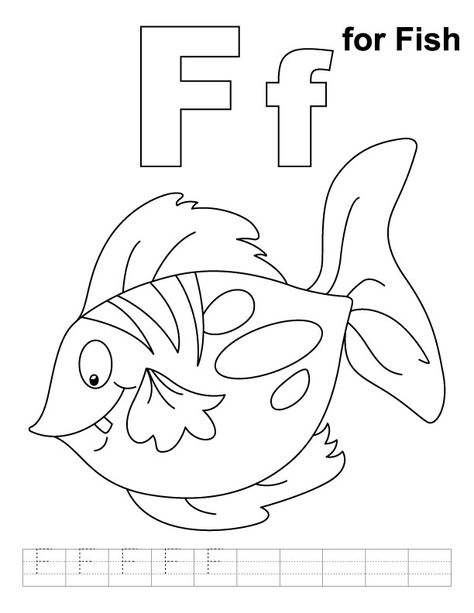 F for fish coloring page with handwriting practice F Coloring Pages, Pout Pout Fish, Fish Printables, Coloring Pictures For Kids, Learn Alphabet, Fish Coloring, Coloring Letters, The Letter F, Alphabet Worksheets Kindergarten