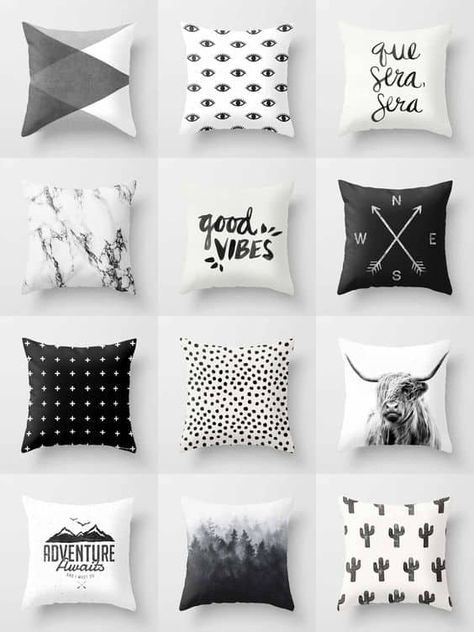 Inspirations for pillow designs you can make with sharpies. Types Of Pillows, Bantal Sofa, Black And White Pillows, Dekor Diy, Dekorasi Kamar Tidur, White Throw, Geometric Throw Pillows, White Throw Pillows, White Pillows