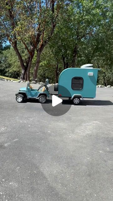 Mason Smith on Instagram: "12 hours, a couple sheets of plywood, a second hand $25 powerwheel that was missing a wheel, a gallon a paint, some RV accessories, and what do you have? A childhood filled with camping memories. I built this camper for my kids over the course of two days, finishing it just a few hours before leaving on our first camping trip of the season. And yes, both my daughters can fully fit inside. Though they probably will never go camping alone, you should have seen them rolling through the camp ground pulling this little trailer, it was incredible. I’d love to take a minute and say happy Father’s Day to all the amazing dads out there, keep it up, I’m proud of you! I teamed up with two of the coolest dads I know, and we each made our kiddos a mini travel trailer, go chec Camper Playhouse, Pull Behind Trailer, Kids Power Wheels, Camp Memories, Homemade Trailer, First Camping Trip, Camping Trailer Diy, Kids Jeep, Camp Ground