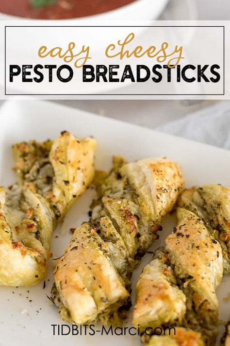 Cheesy Pesto Breadsticks are so easy and mega delicious! Use frozen puff pastry dough to throw together the most simple, yet satisfying breadstick you've ever had. Perfect for soup season! #cheesybreadstick #pestobreadstick #easybreadstick Pesto Breadsticks, Breadsticks Easy, Pastry Bread, Pesto Bread, Pepperidge Farm Puff Pastry, Cheesy Breadsticks, Bread Sticks Recipe, Bread Sticks, Puff Pastry Dough