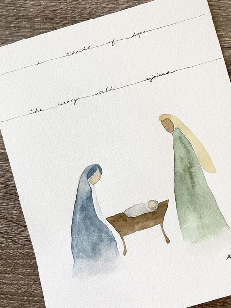 Nativity Watercolor Cards, Advent Watercolor, Watercolor Nativity, Christmas Cards Diy, Watercolor Christmas Cards Diy, Nativity Painting, Holiday Watercolor, Painted Christmas Cards, Watercolor Winter