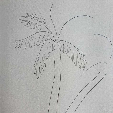 Painted Palm Trees Easy, Palm Tree Leaf Drawing, How To Paint A Palm Tree Step By Step, Palm Tree Drawing Sketches, How To Draw Palm Trees, How To Draw A Palm Tree, Palm Tree Painting Easy, Draw Palm Tree, Draw A Palm Tree